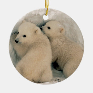 Alaskan Polar Bear Cubs Ceramic Tree Decoration