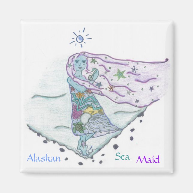 Alaskan Sea Maid with Sea Creatures Magnet (Front)