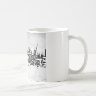 Alaskan Sled Dogs Standing Outside a Log Cabin Coffee Mug