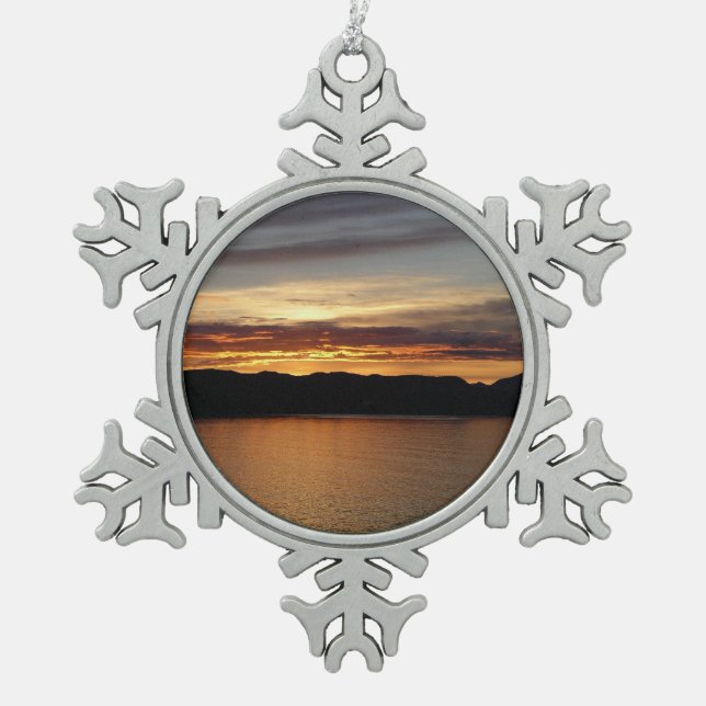 Alaskan Sunset II Beautiful Alaska Photography Snowflake Pewter Christmas Ornament (Front)