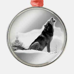 Alaskan Timber Wolf Metal Tree Decoration