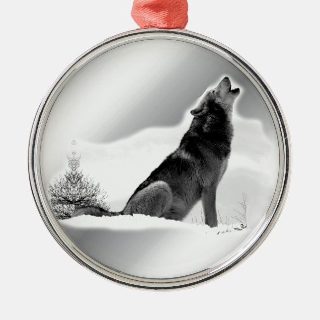 Alaskan Timber Wolf Metal Tree Decoration (Front)