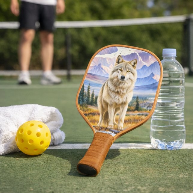 Alaskan Timber Wolf Pickleball Paddle (Alaskan Timber Wolf pickleball paddle bold, artistic gift for men who love sports and wildlife)