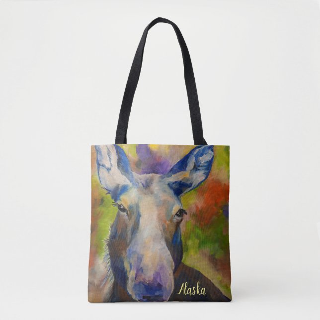 Alaskan Wildlife Moose & Fireweed Tote with ALASKA (Front)