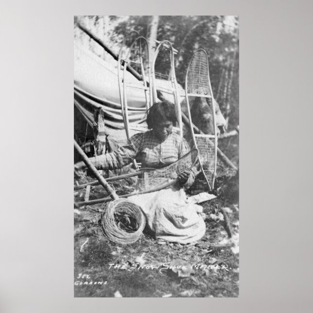 Alaskan Woman Making Snowshoes Photograph Poster (Front)
