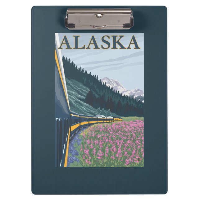 AlaskaRailroad and Fireweed Vintage Travel Clipboard (Front)
