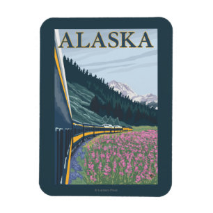 AlaskaRailroad and Fireweed Vintage Travel Magnet
