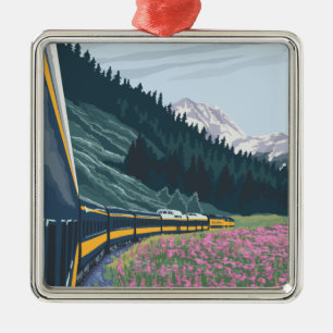AlaskaRailroad and Fireweed Vintage Travel Metal Tree Decoration