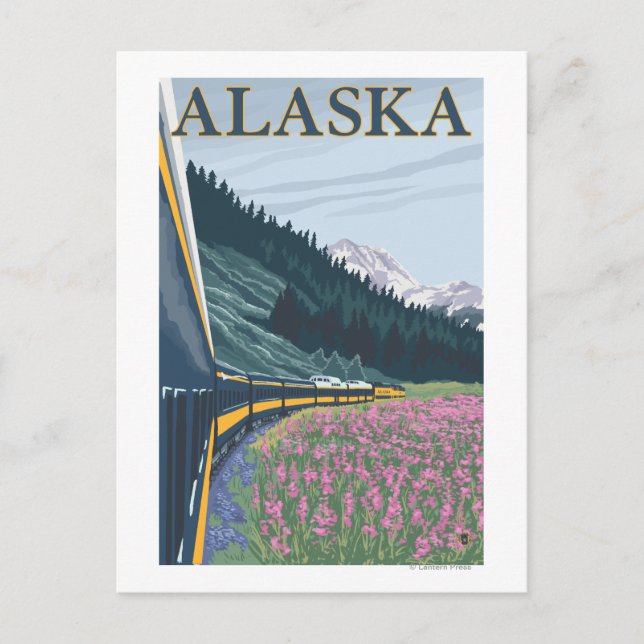 AlaskaRailroad and Fireweed Vintage Travel Postcard (Front)