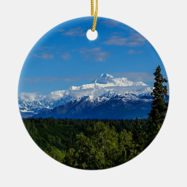 Alaska's Mt. McKinley Ceramic Tree Decoration (Front)