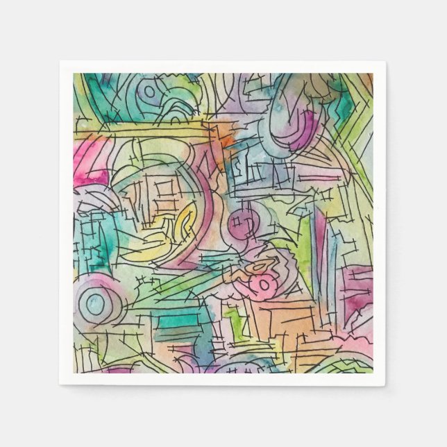 Alassio-Modern Geometric Watercolor Art Napkin (Front)
