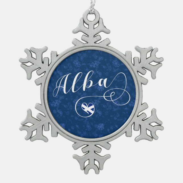 Alba Flag Heart, Scotland, Scots Gaelic Snowflake Pewter Christmas Ornament (Front)