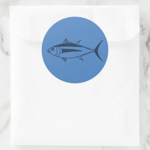 Albacore Tuna Fish in Marine Blue on Aegean Blue Classic Round Sticker