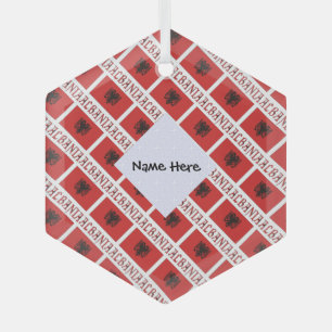 Albania Albanian Flag Tiled Personalised  Glass Tree Decoration