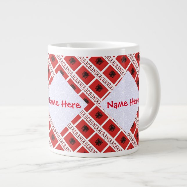 Albania Albanian Flag Tiled Red Personalisation  Large Coffee Mug (Front Right)