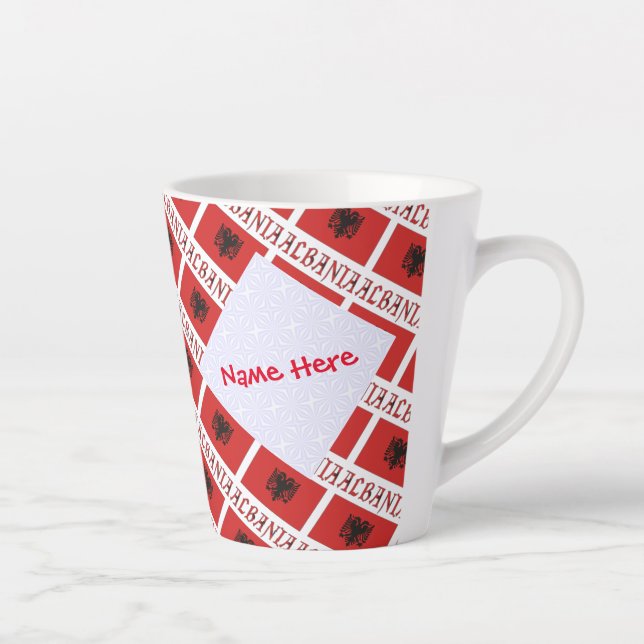 Albania Albanian Flag Tiled Red Personalisation  Latte Mug (Right)