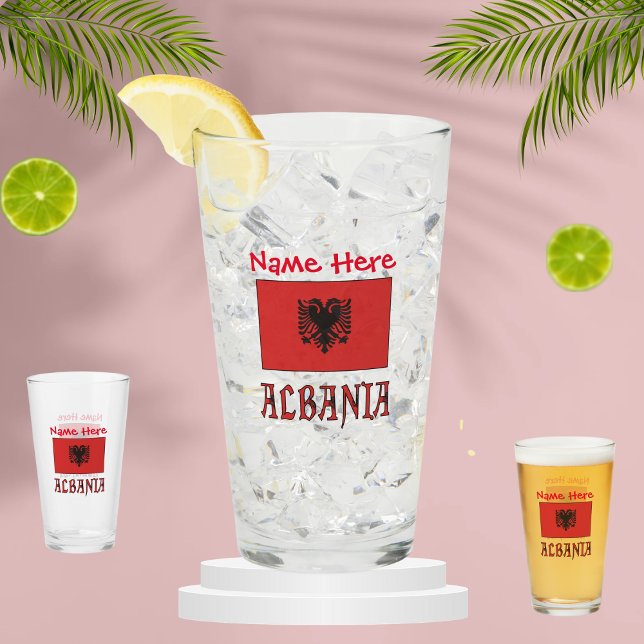 Albania and Albanian Flag Red Personalisation  Glass (Creator Uploaded)