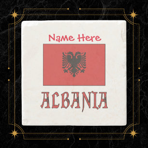 Albania and Albanian Flag Red Personalisation  Stone Coaster
