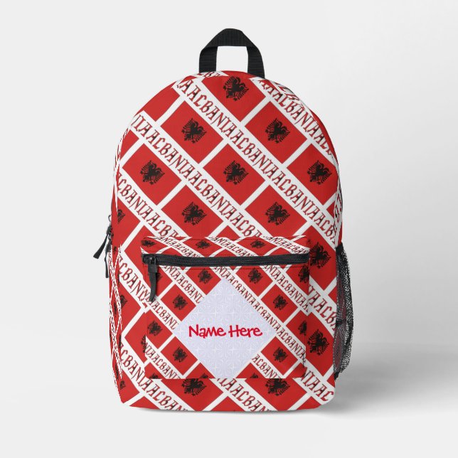 Albania and Albanian Flag Tile Red Personalisation Printed Backpack (Front)