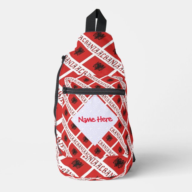 Albania and Albanian Flag Tile Red Personalisation Sling Bag (Front)