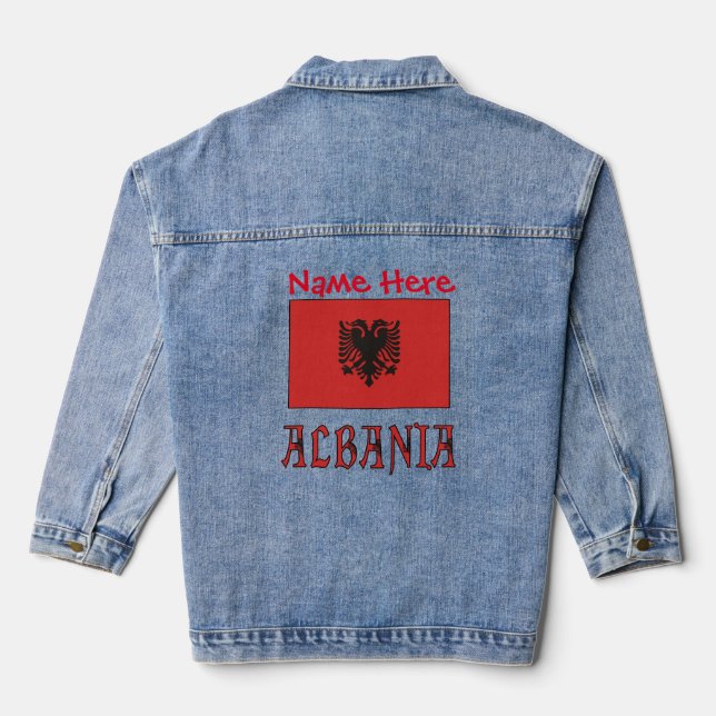 Albania and Albanian Flag White Personalised Denim Jacket (Back)
