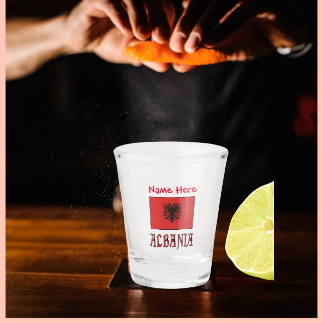 Albania and Albanian Flag with Red Personalisation Shot Glass (Creator Uploaded)