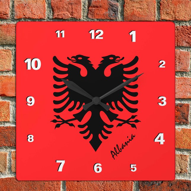 Albania Clock, patriotic home, Albanian Flag Square Wall Clock (Creator Uploaded)