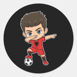 Albania Dab Kid Goal Cartoon Albania Flag For Boys Classic Round Sticker