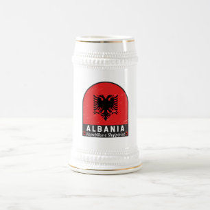 Albania Flag Emblem Distressed Beer Stein