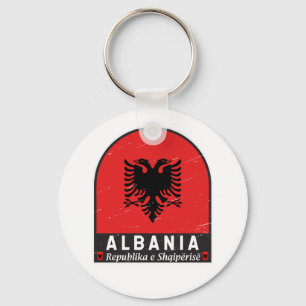 Albania Flag Emblem Distressed  Key Ring
