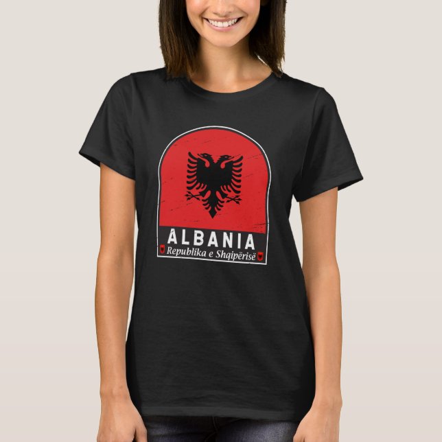 Albania Flag Emblem Distressed T-Shirt (Front)