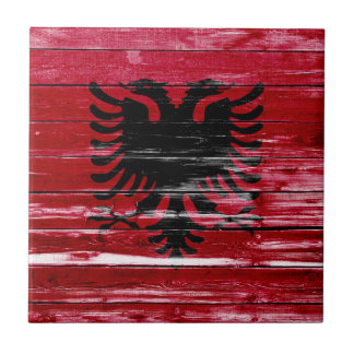 Albania Flag Paint on Wood Ceramic Tile