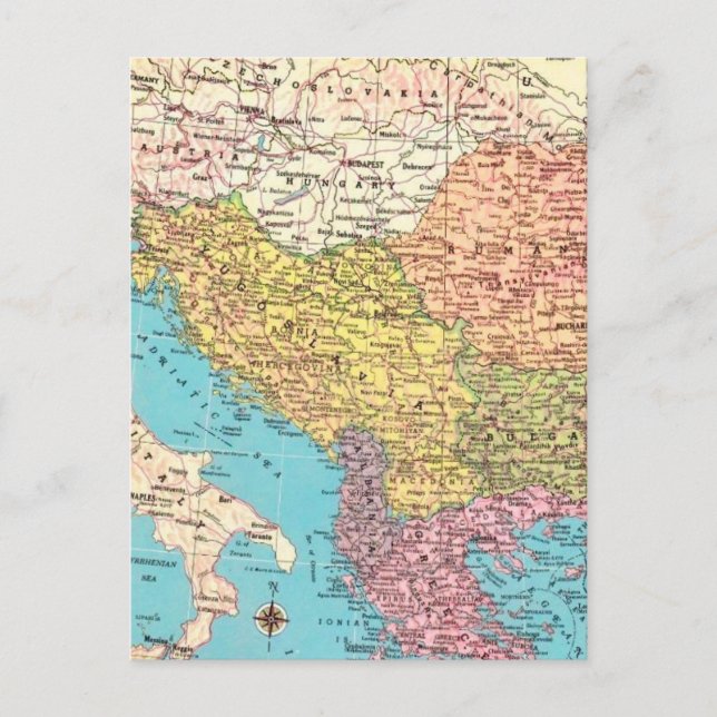 Albania, Greece, Italy Map Postcard (Front)