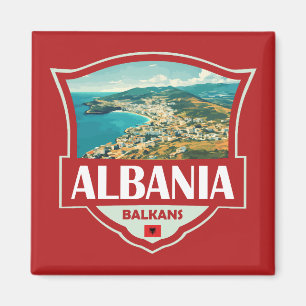 Albania Illustration Retro Badge Magnet