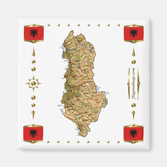 Albania Map + Flags Magnet (Front)