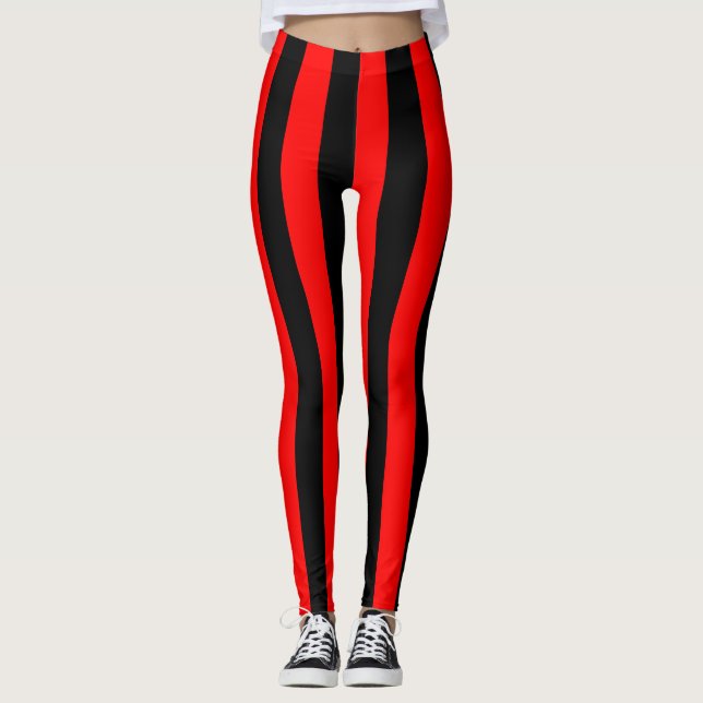 Albania National Flag Colours Vertical Striped Leggings (Front)