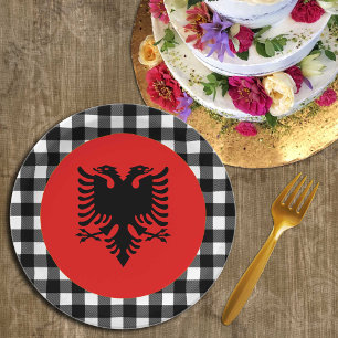 Albania Plate, buffalo plaid & Albanian Flag Paper Plate