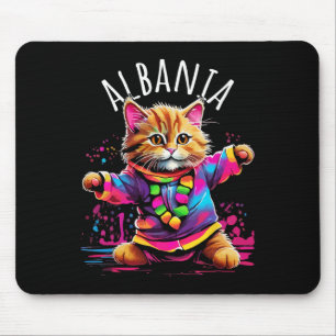 Albania Quirky Funny Cute Colourful Dancing Cat De Mouse Pad