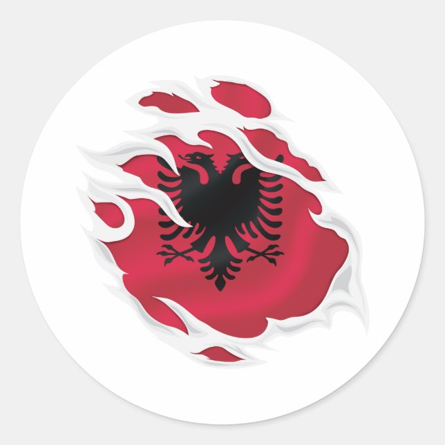 Albania Ripped Flag Classic Round Sticker (Front)