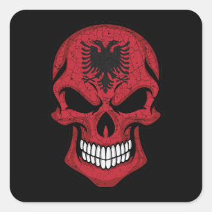 Albania Smiling Skull Flag Square Sticker