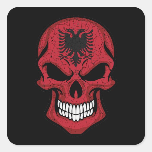 Albania Smiling Skull Flag Square Sticker (Front)