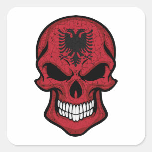 Albania Smiling Skull Flag Square Sticker