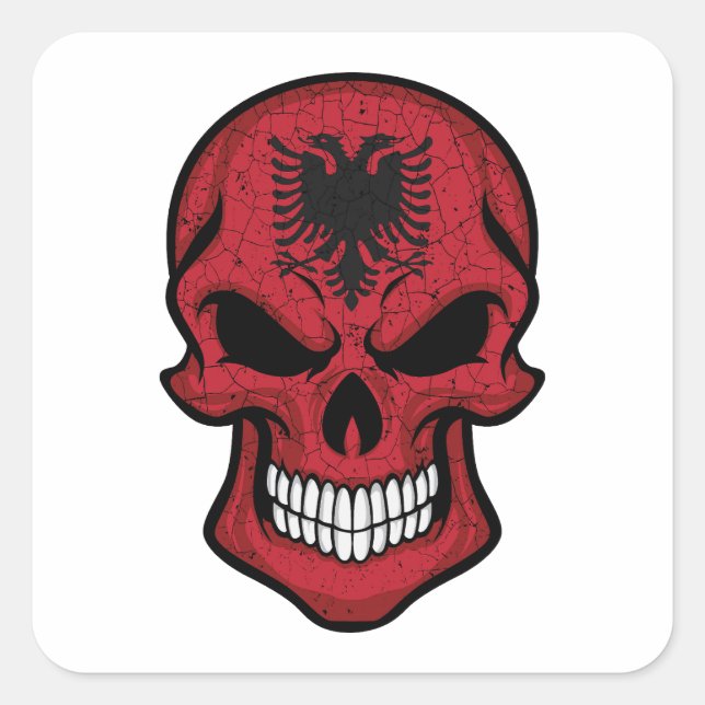 Albania Smiling Skull Flag Square Sticker (Front)