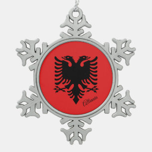 Albania snowflake, Albanian Flag Snowflake Pewter Christmas Ornament