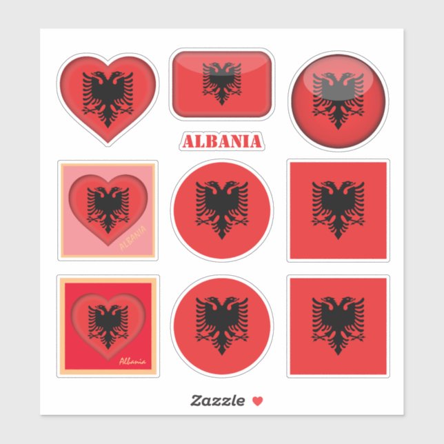 Albania stickers & Albanian Flag, Heart /sports (Sheet)