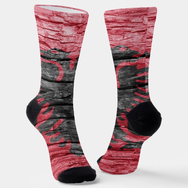Albania wooden flag socks (Angled)