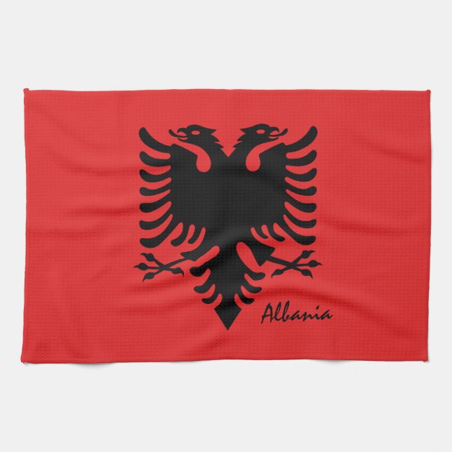 Albanian flag & Albania  cooking, fashion /sports Tea Towel (Horizontal)