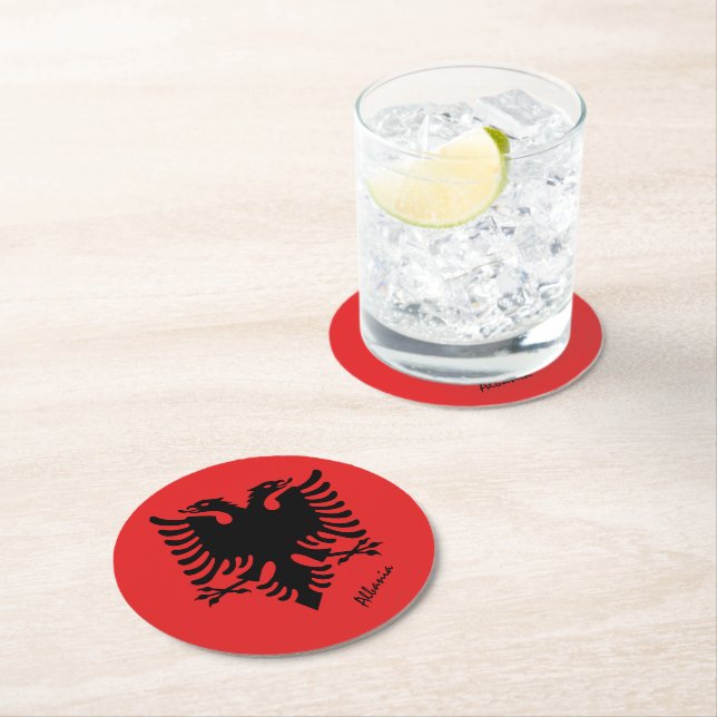 Albanian flag & Albania wedding, party /sports Round Paper Coaster (Insitu)