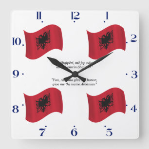 Albanian Flag and Motto Square Wall Clock