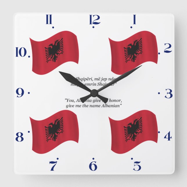 Albanian Flag and Motto Square Wall Clock (Front)